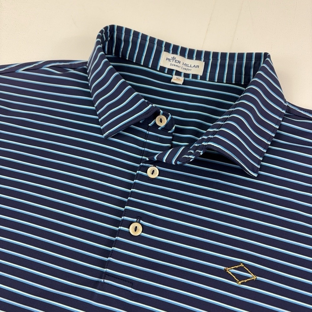 Peter Millar Summer Comfort Polo Shirt Mens XL Blue Striped Golf Short Sleeve